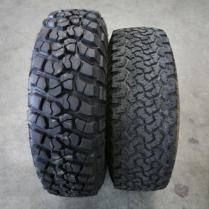 The new KM2's (255/85/16) compared to my A/T's (265/75/16)