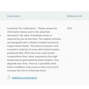 Block Heater Recall