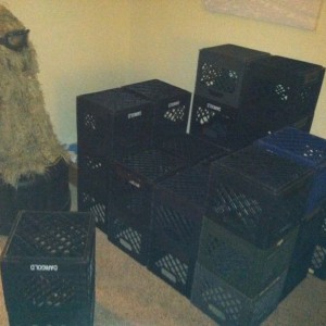 Built a milk crate throne in the living room
