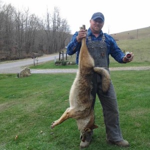 my hunting buddy Jason with a big yote