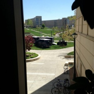 Outside one of the building at school. Looks like fed govt plates. Kinda lo