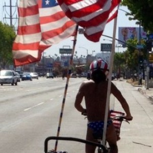 Just saw this guy in Santa Monica. only cloth on him was a speedo with the 