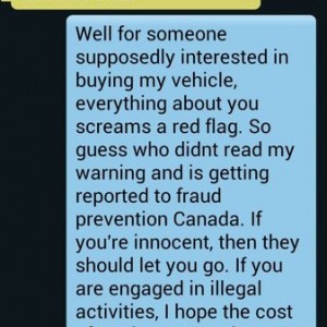 My last response to some scammer who responded to my truck for sale ads. Th