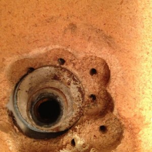He put some kind of extension on his bathroom sink fixture b/c his waterlin