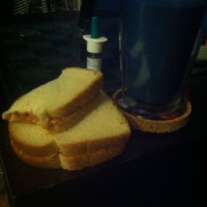 Yum. PB&J and chocolate milk before bed.