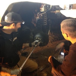 Fixing the Canadians truck before the tie rod got drunk. Joe lost a control