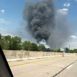 Truckers on cb say pallet warehouse fire