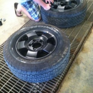 Doing final touches on wheels before they go on and the rear wheels come of
