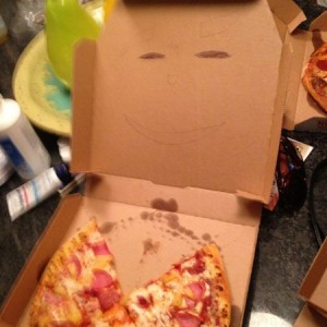 Ordered 3 pizzas from dominos online and put a note to draw smiley faces on