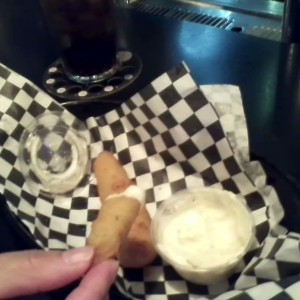 foodies. Deep fried dill pickles with horsey sauce.