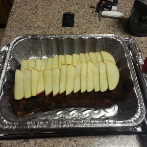 Nearly done. Going to bake some apples on top with a brown sugar glaze, the