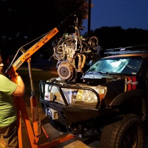 Damaged engine coming out