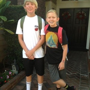 Boys are ready for the first day of school.