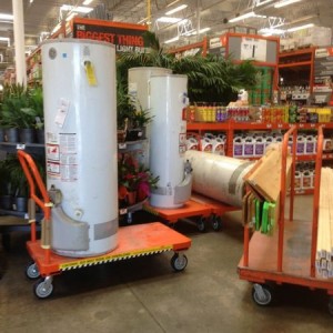 4 returned water heaters. This is a common sight in HomeDepot
