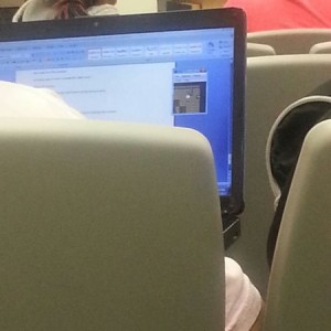 Chick in front of me playing pokemon in chem lecture