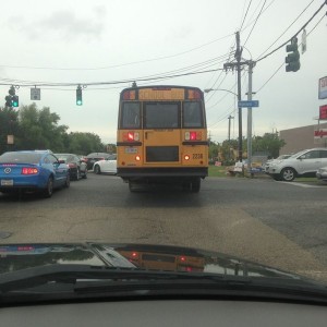 School bus blocked the whole road