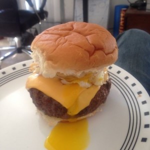 Half pound burger and 2 eggs.
