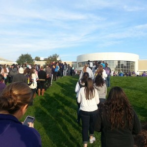 Aw yes. Free shirts for freshmen. This is the line for mediums...