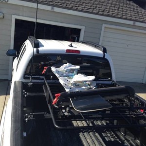 Tacoma 2014 whited trd offroad with ski rack in bed