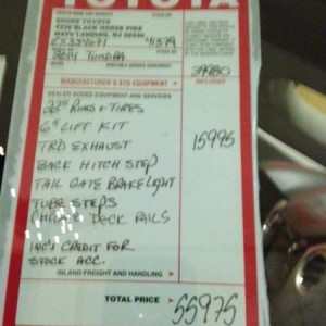 The price tag on the lifted Tundra in the Mall.