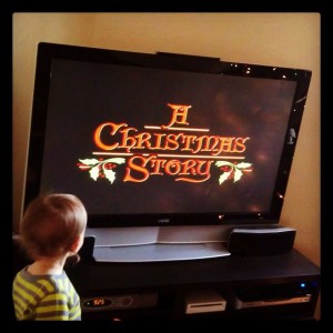 Showing the boy the best Christmas movie ever!