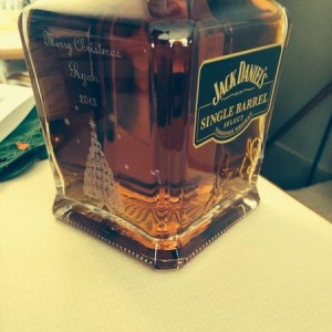 Engraved from the distillery. The Christmas tree is whiskey barrels.