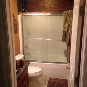 One bathroom done. New tile, paint, and shower doors. Tearing the basement 