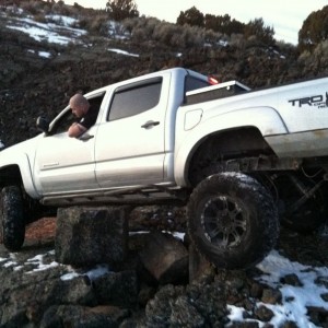 Brady drove this rock down about 6 ft before lodging it between his fender 