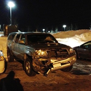 Truck after bridge accident.