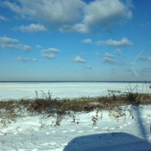 The Delaware Bay is a little frozen.