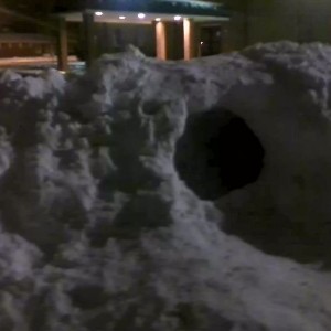 Igloo made out of a snow heap that a plow truck made. We can fit 6 people c
