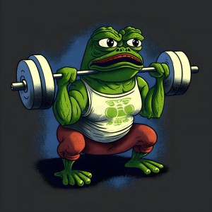 Green-frog-lifting-weights