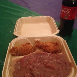 Red beans, rice, and fried chicken