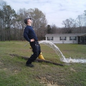 Having fun while checking hydrants.
