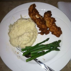 Wife spoiled me tonight. Homemade fried chicken, mashed potatoes and aspara