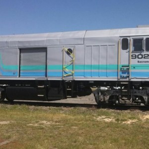 Decommissioned Amtrak locomotive. It appears to have hit a train car full o