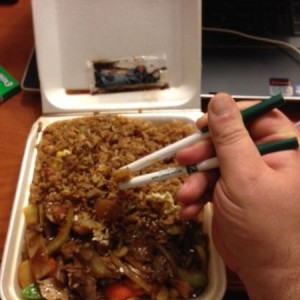 Forgot chop sticks. Lucky I have 2 pens in the room.