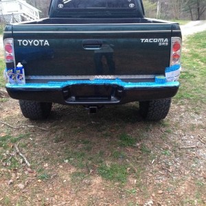First coat on rear bumper and taped up