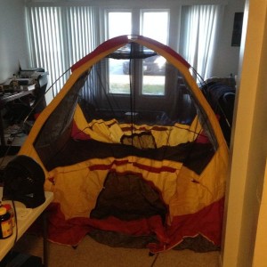 Picked up a tent and queen size air mattress for $30 from my neighbor that 
