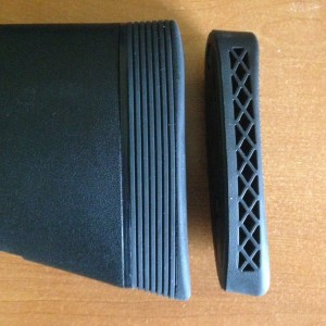 Limbsaver 10201 pad (installed) vs stock (on right) on a Mossberg Maverick 