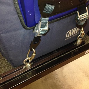 ARB fridge tie down kit on Hi-Lift Slide-N-Lock tracks
