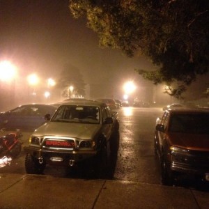 Winds are blowing about 70 and sirens are blaring. Soon the golf ball hail 