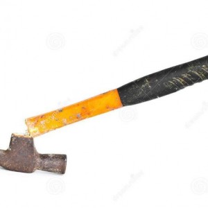 old-hammer-broken-handle-white-background-331748481