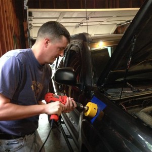 TacoFMS cutting a big hole in his fender.