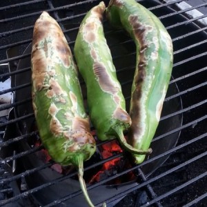Grilling some chilies for corn bread