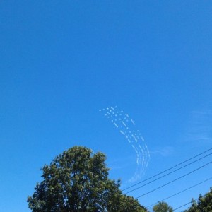 5 planes flying over doing this. Not sure if that's a word they are pu