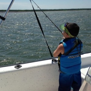 The big guy is fishing.