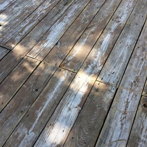 I had Sherwin Williams DeckScape on before. Lasted about a year. Power wash