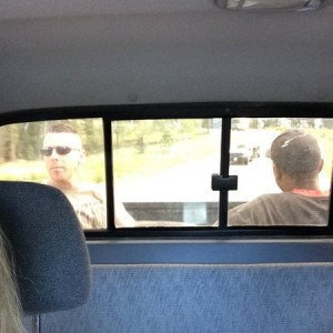 Ebbs was not amused having to ride in the back about 30 miles down a highwa