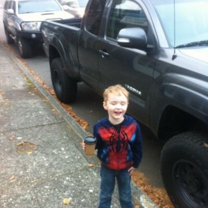 Kiddo insisted on a photo of the two "dada trucks"